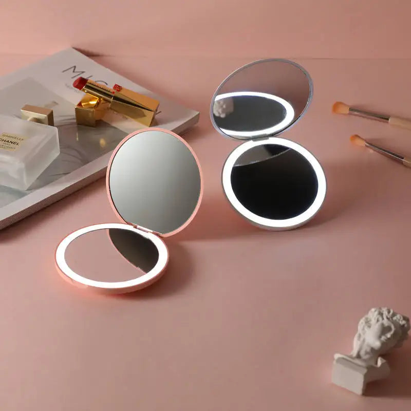 Personalized LED Makeup Mirror – 2-Sided Folding Compact Mirror with Light