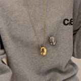 Large Geometric Water Drop Pendant Necklace – Stainless Steel Sweater Chain for Women