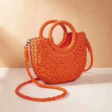 Women’s Straw Crossbody Bag – Stylish Half-Moon Shoulder Purse with Large Capacity