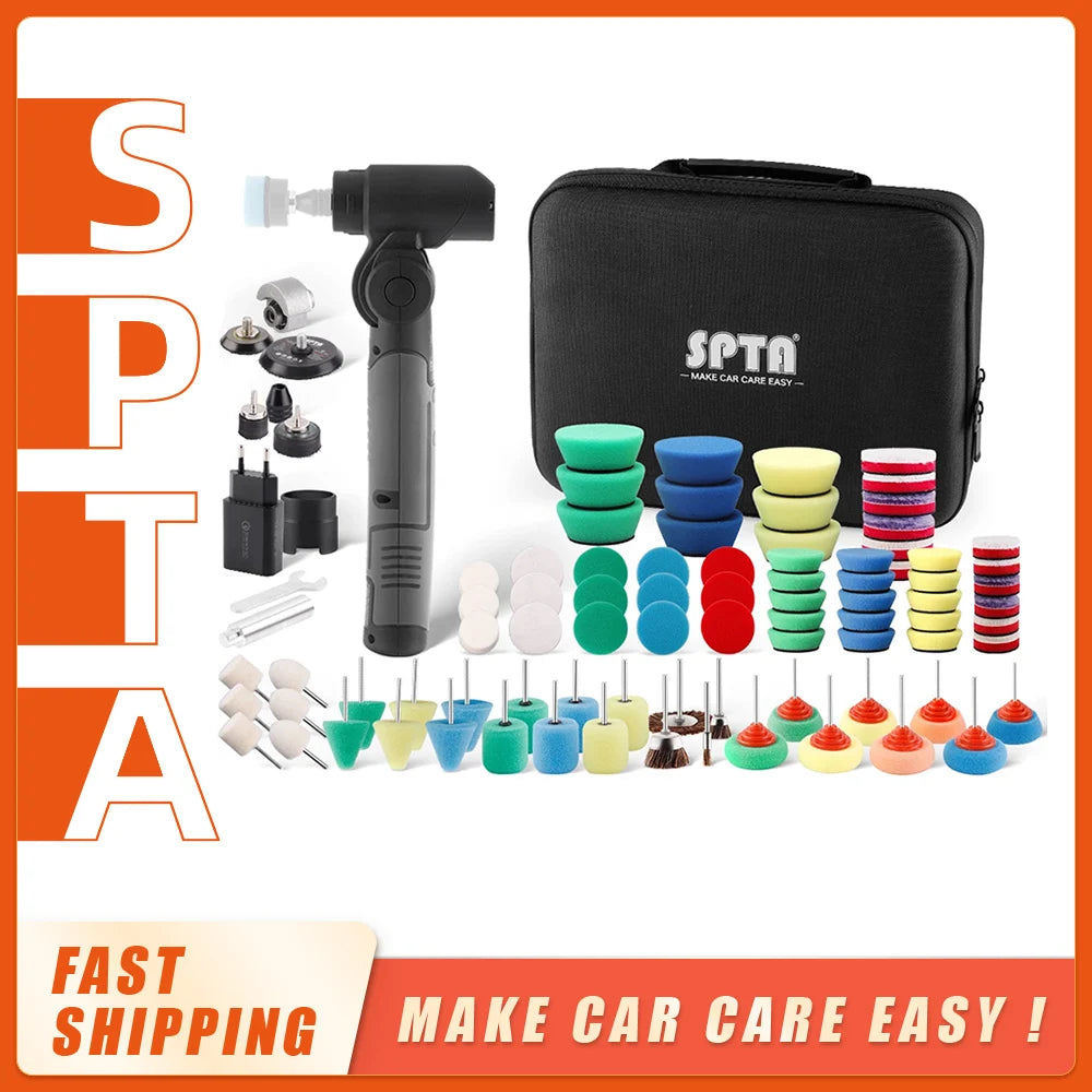 SPTA Cordless Mini Car Polisher – Portable, Rechargeable, and Adjustable Speed for Auto Detailing