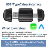 2-in-1 Wireless CarPlay & Android Auto Adapter – USB/Type-C Plug & Play