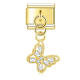 Moon Charm Stainless Steel Bracelet Link with CZ Accents