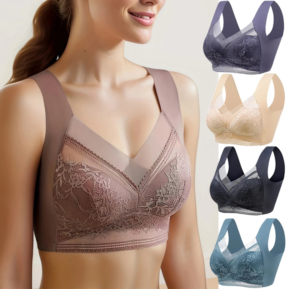 Seamless Cotton Lace Bra for Women – Full Cup, Wire-Free Everyday Comfort
