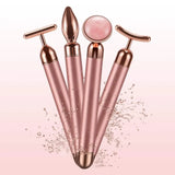4-in-1 Vibrating Rose Quartz Face Roller and Massager for Lifting and Anti-Wrinkle