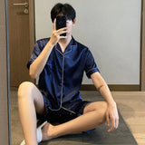 Men’s Summer Pajama Set – Short Sleeve Lightweight Loungewear with Button-Up Top and Elastic Waist Shorts