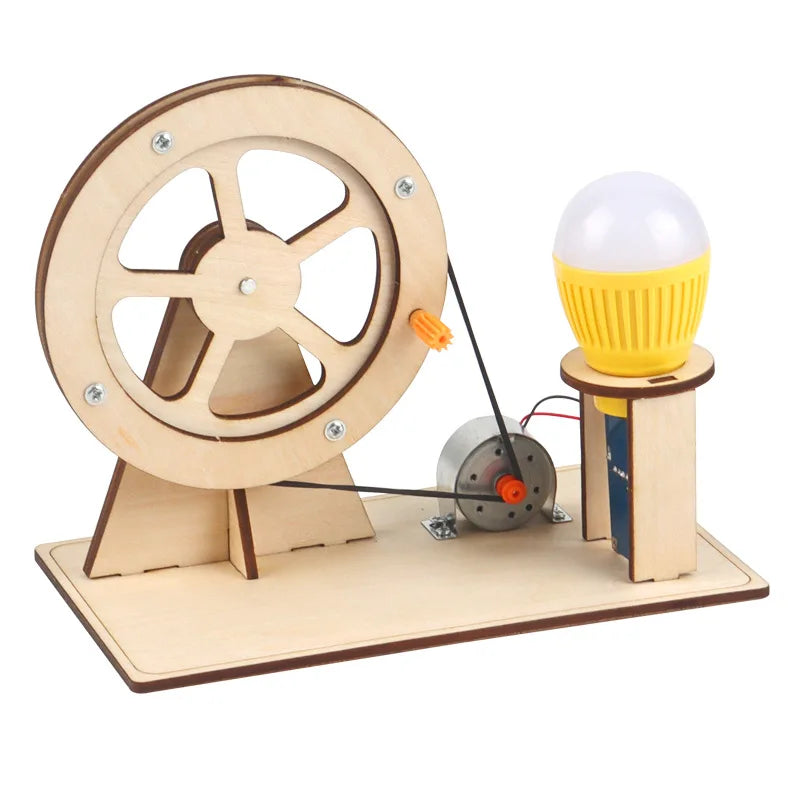 Wooden Hand Crank Generator STEM Toy – Educational Physics Kit for Kids