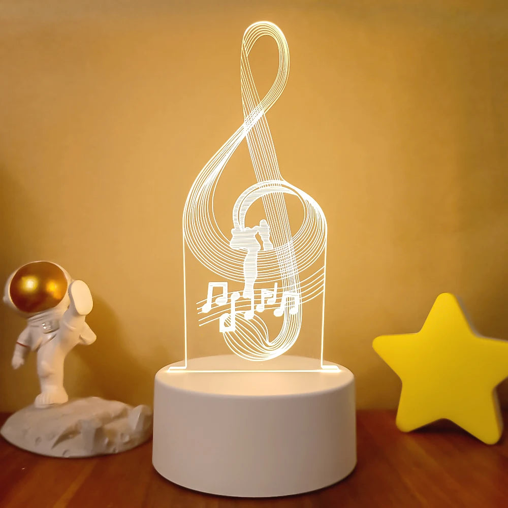 3D LED Night Light with Acrylic Illusion Panel – Warm White Bedside Lamp for Kids & Home Decor