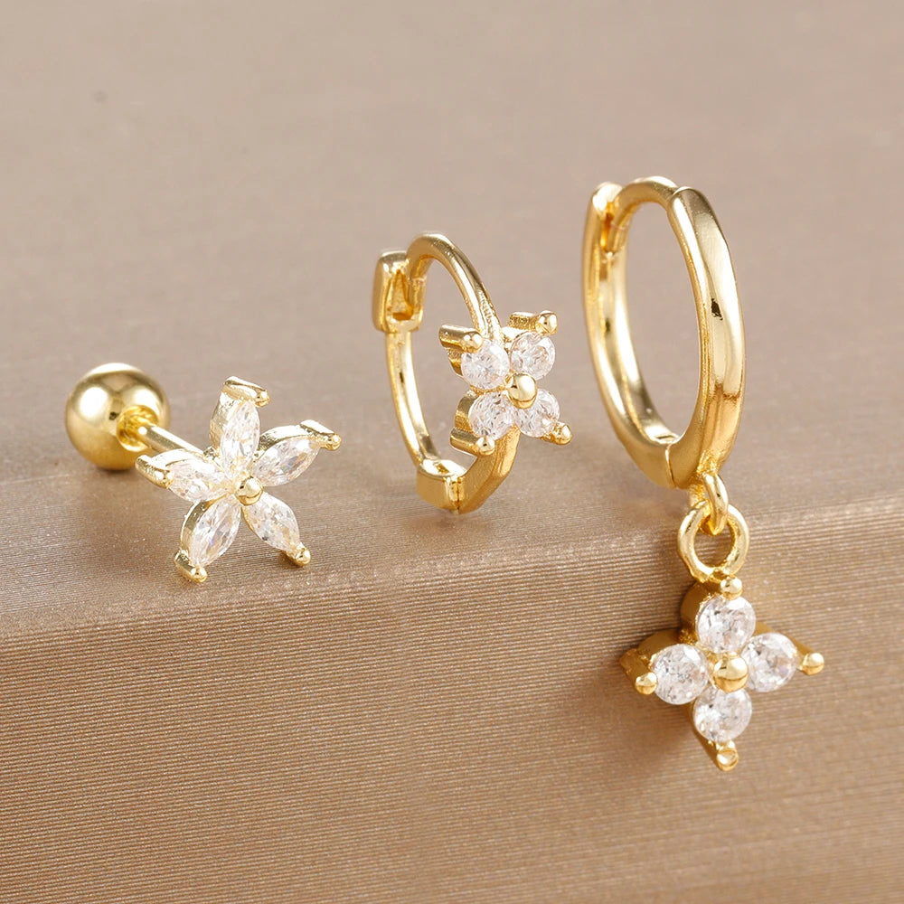 Colorful Zircon Stainless Steel Huggie Hoop Earrings Set – Geometric Aesthetic Jewelry for Women