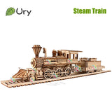 3D Wooden Steam Train Puzzle with Railway Bridge - DIY Model Kit