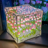 3D Cloud Tulip LED Night Light with Mirror Table Lamp for Bedroom Decor