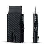 Slim RFID Leather Wallet – Minimalist Pop-Up Card Holder with Coin Pocket & Secure Button Closure