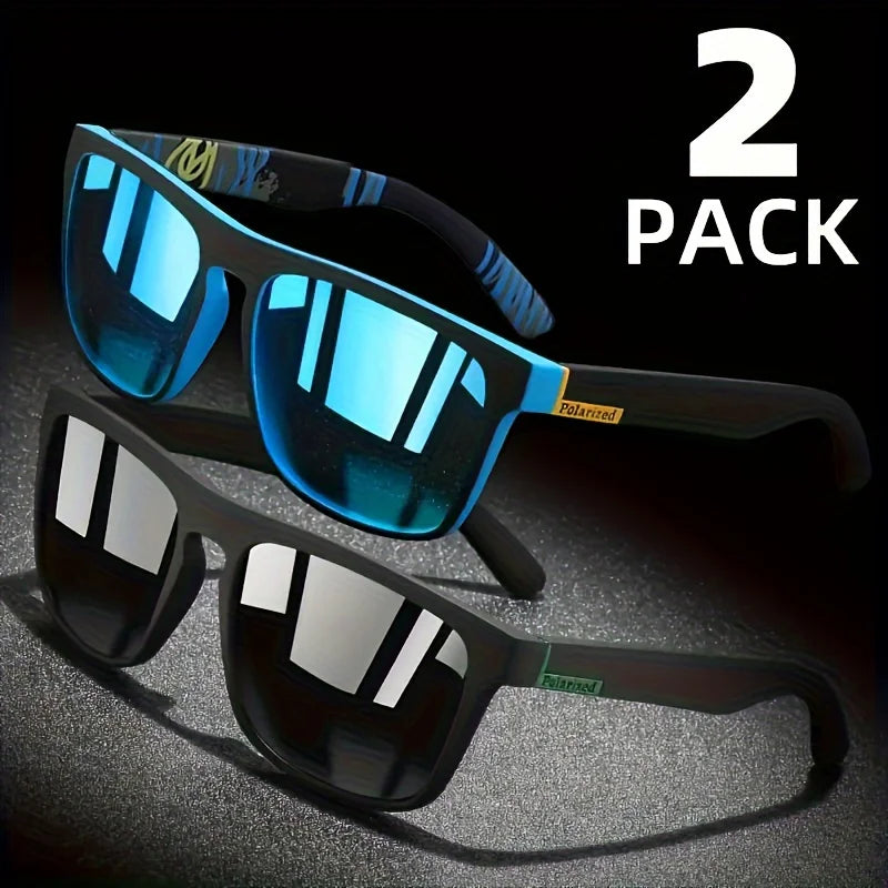 2-Pack Square Polarized Sunglasses – Anti-Glare UV400 Shades for Travel, Driving & Fishing