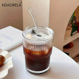Vaso de vidrio transparente de 450 ml con tapa y pajita: taza para café helado, té, jugo y agua
