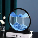 Reloj de arena redondo de cristal con forma de paisaje de las profundidades marinas: imagen artística de arena en movimiento en 3D