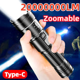 Ultra-Bright Rechargeable LED Flashlight with Zoom & Power Bank Function – Long-Range Waterproof Torch for Camping & Emergencies