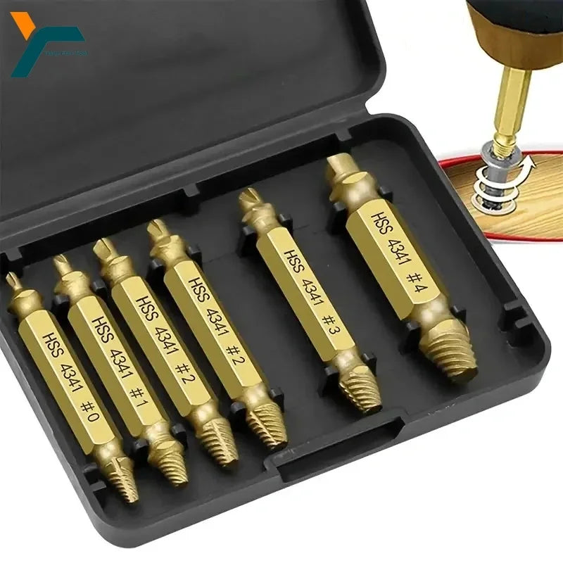 6-Piece Damaged Screw Extractor Set – High-Speed Steel Drill Bit Kit for Stripped and Broken Screws