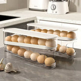 2-Tier Automatic Egg Dispenser for Refrigerator – Rolling Fridge Egg Organizer with Ladder Design