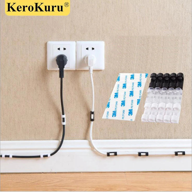 Organizador de cables con clips para gestión de cables, para escritorio y estación de trabajo, organizador de cables ABS, soporte para cables, línea de datos de carga USB, bobinadora