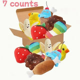 7-Piece Plush Puppy Toy Set – Squeaky Fruit & Vegetable Chew Toys for Small Dogs