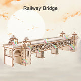 3D Wooden Steam Train Puzzle with Railway Bridge - DIY Model Kit