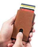 Slim RFID Leather Wallet – Minimalist Pop-Up Card Holder with Coin Pocket & Secure Button Closure