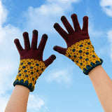 Floral Knit Touchscreen Gloves – Vintage Style Winter Gloves for Women with Windproof Warmth