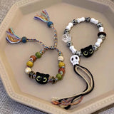 Tassel Big Eye Cat Beaded Bracelet for Women & Men – Trendy Skull Ceramic Aesthetic Party Jewelry