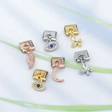 Moon Charm Stainless Steel Bracelet Link with CZ Accents