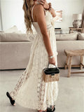 Lace White Backless Maxi Dress for Women - Summer V-Neck Sleeveless Bohemian