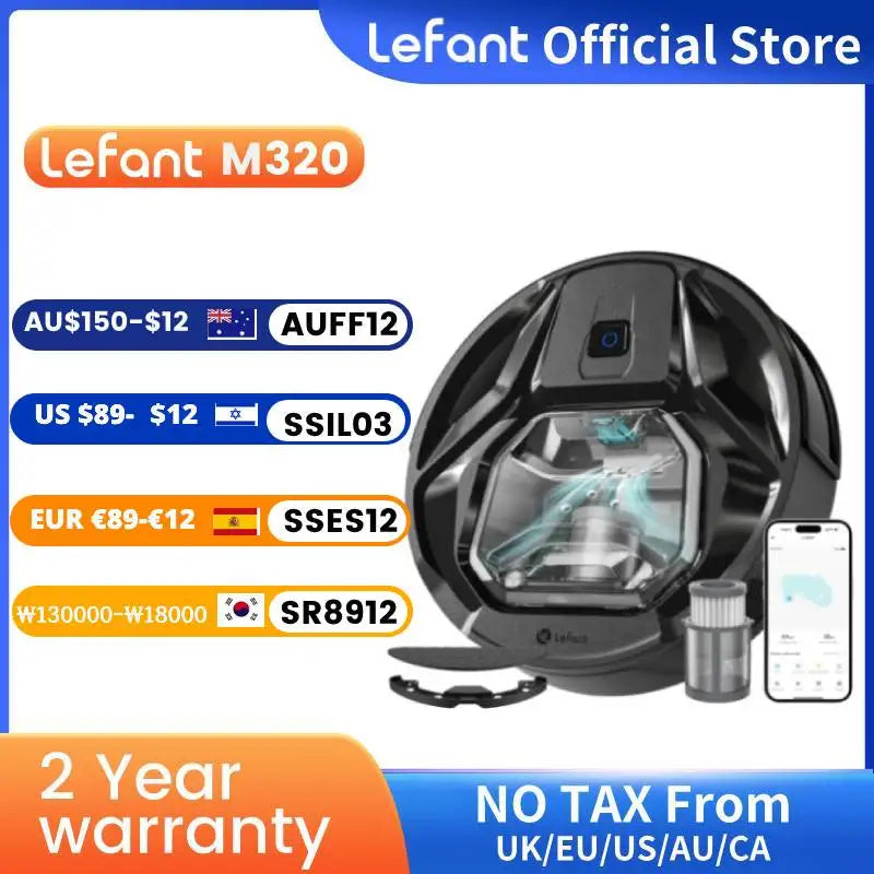 Aspiradora robot Lefant M320: succión de 6000 Pa, mapeo inteligente, autonomía de 210 minutos, mopa y filtro HEPA