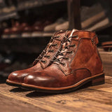 Men’s Retro Lace-Up Leather Boots – Stylish All-Season Ankle Boots for Casual & Workwear