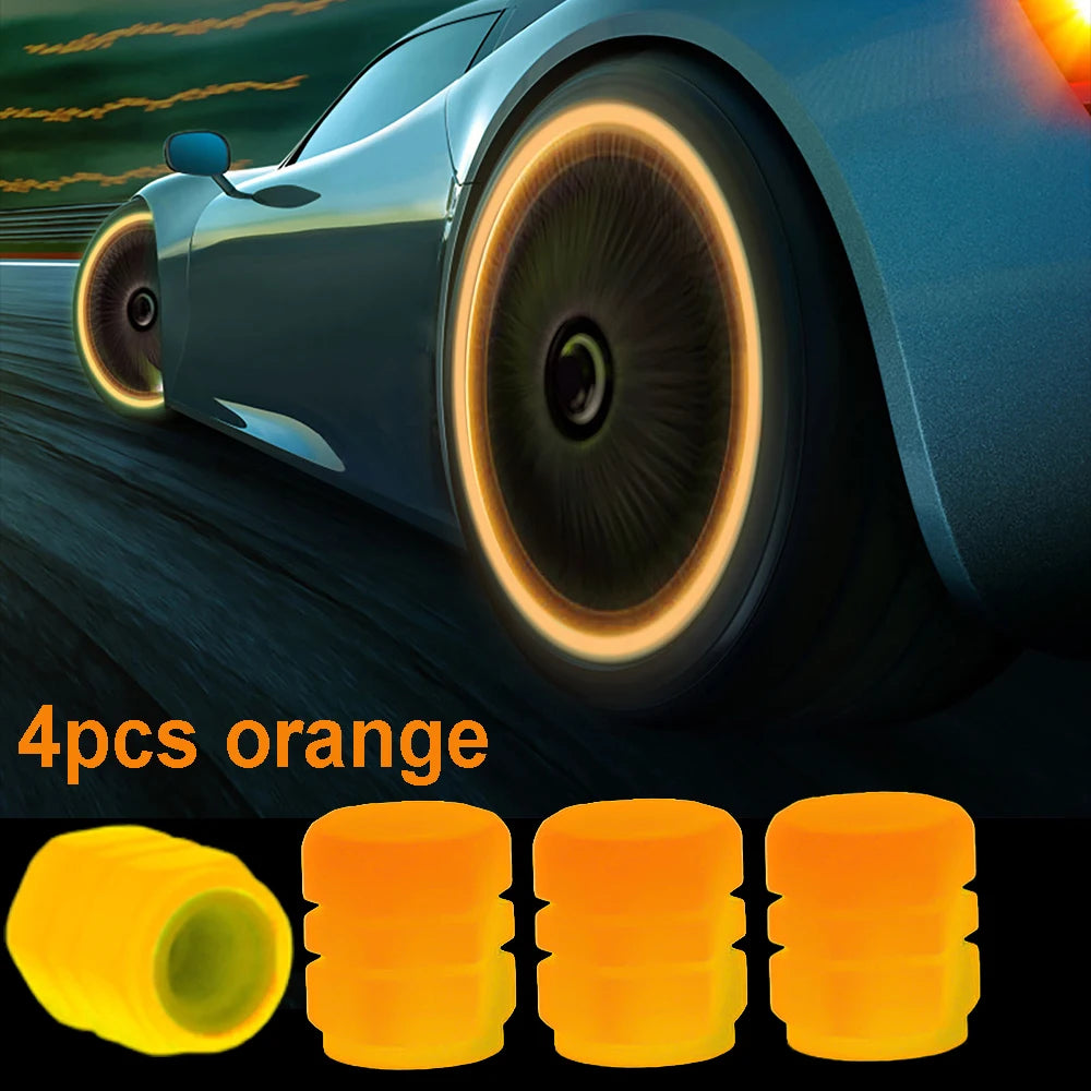 Tapas de válvulas de neumáticos que brillan en la oscuridad: accesorios fluorescentes para ruedas de automóviles, bicicletas y motocicletas 