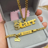 Custom Crown Name Jewelry Set - Personalized Stainless Steel Necklace & Bracelet Gift