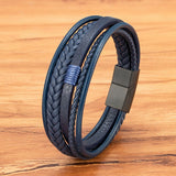 Hand-Woven Leather Bracelet with Stainless Steel Magnetic Buckle for Men