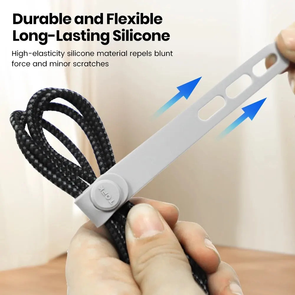 Silicone cable ties – grey tie wrapped on a braided cable