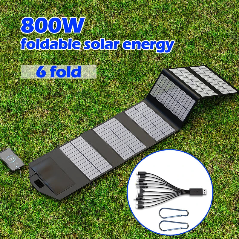 Foldable 800W Portable Solar Panel Charger with USB Output for Phones, Power Banks & Outdoor Use