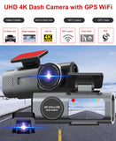 4K Dual Dash Cam with Night Vision – Front & Rear Recording, WiFi, GPS, 24H Parking Mode