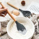 Juego de utensilios de cocina de silicona de 12 piezas | Herramientas de cocina con espátula y cucharas medidoras