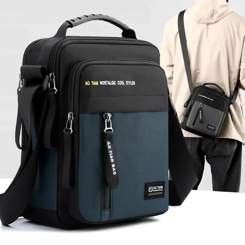 Men’s Oxford Shoulder Bag – Lightweight Crossbody Satchel with Zipper Closure