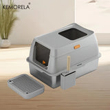 Caja de arena para gatos cerrada de acero inoxidable XL: diseño de doble entrada con pala para una limpieza fácil