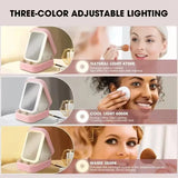Rechargeable LED Makeup Mirror with Storage – 3-Color Light Travel Vanity Case