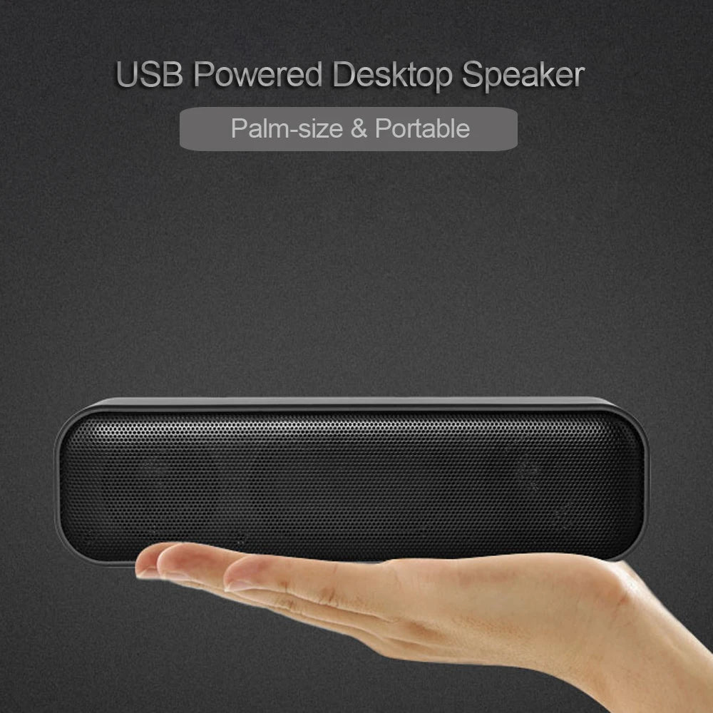 USB Powered Soundbar with Dual Subwoofers - Compact Desktop Speaker for PC/TV
