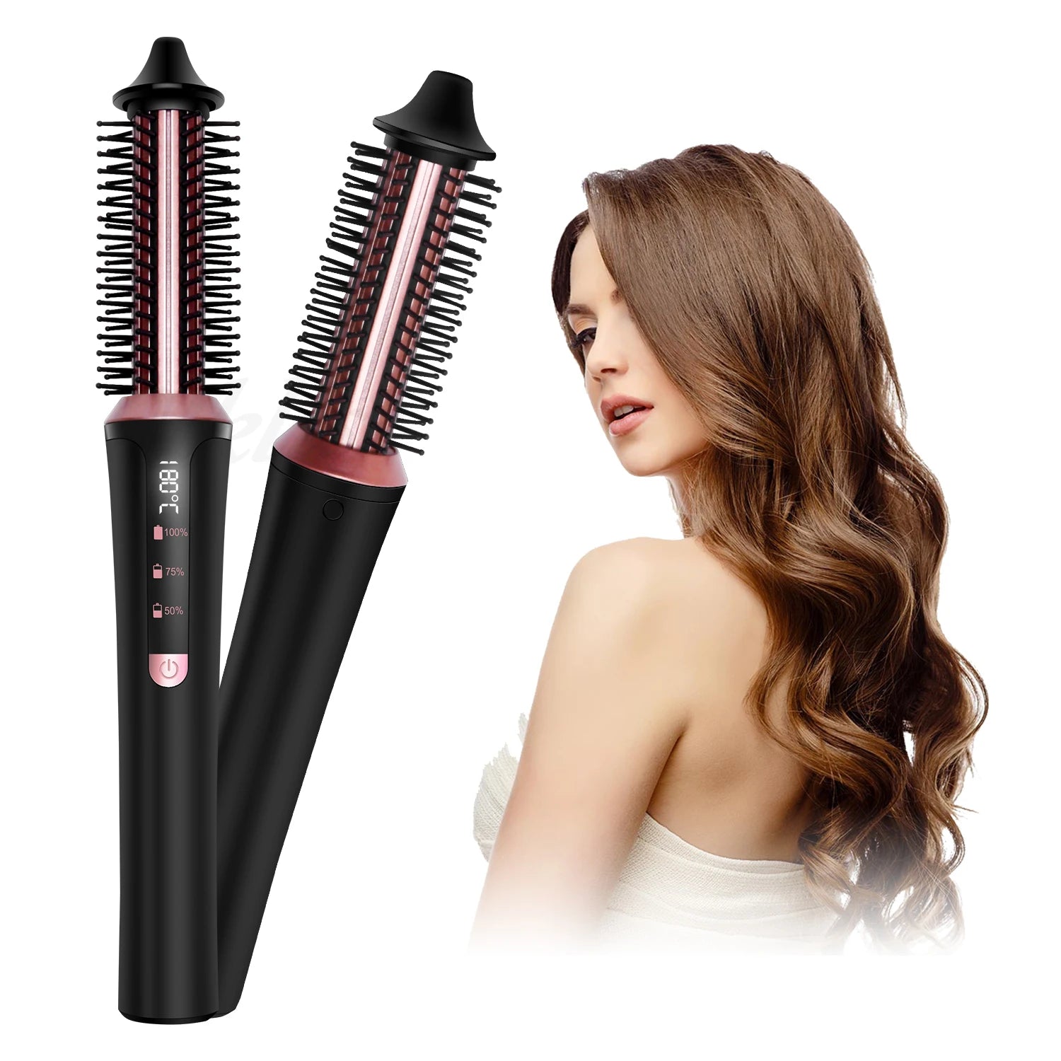 Wireless Thermal Brush Styler - 3-in-1 Ionic Hair Straightener, Curler & Volumizer with USB Charging