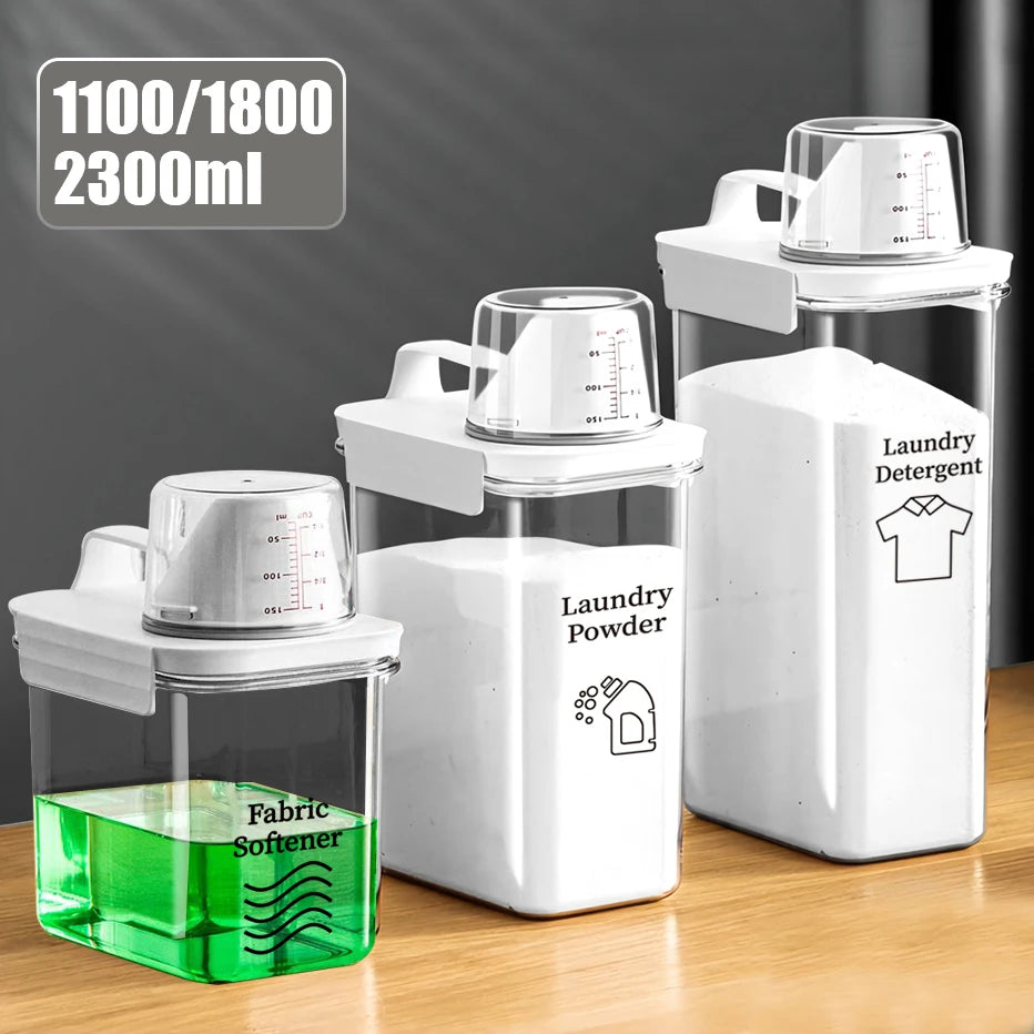 Dispensador de detergente para ropa rellenable de 1100/1800/2300 ml, depósito vacío para suavizante en polvo, contenedor de almacenamiento de blanqueador con etiquetas