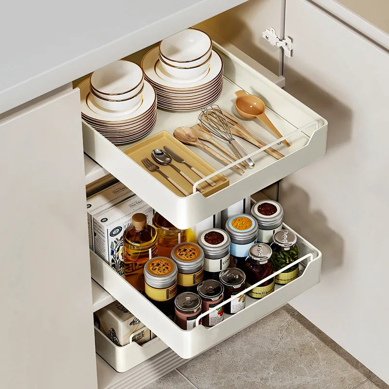 Organizador de almacenamiento con gabinete extraíble: especiero con riel deslizante y cajón de despensa para cocina y baño