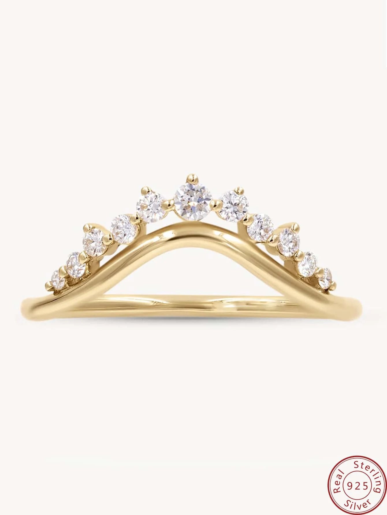 Anillo de plata de ley 925 100 % con circonitas y corona, chapado en oro, elegante joyería para mujer para uso diario y ocasiones especiales