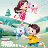 Unicorn Bubble Gun for Kids - Automatic Bubble Blower with LED Lights & 360° Leak-Proof Design