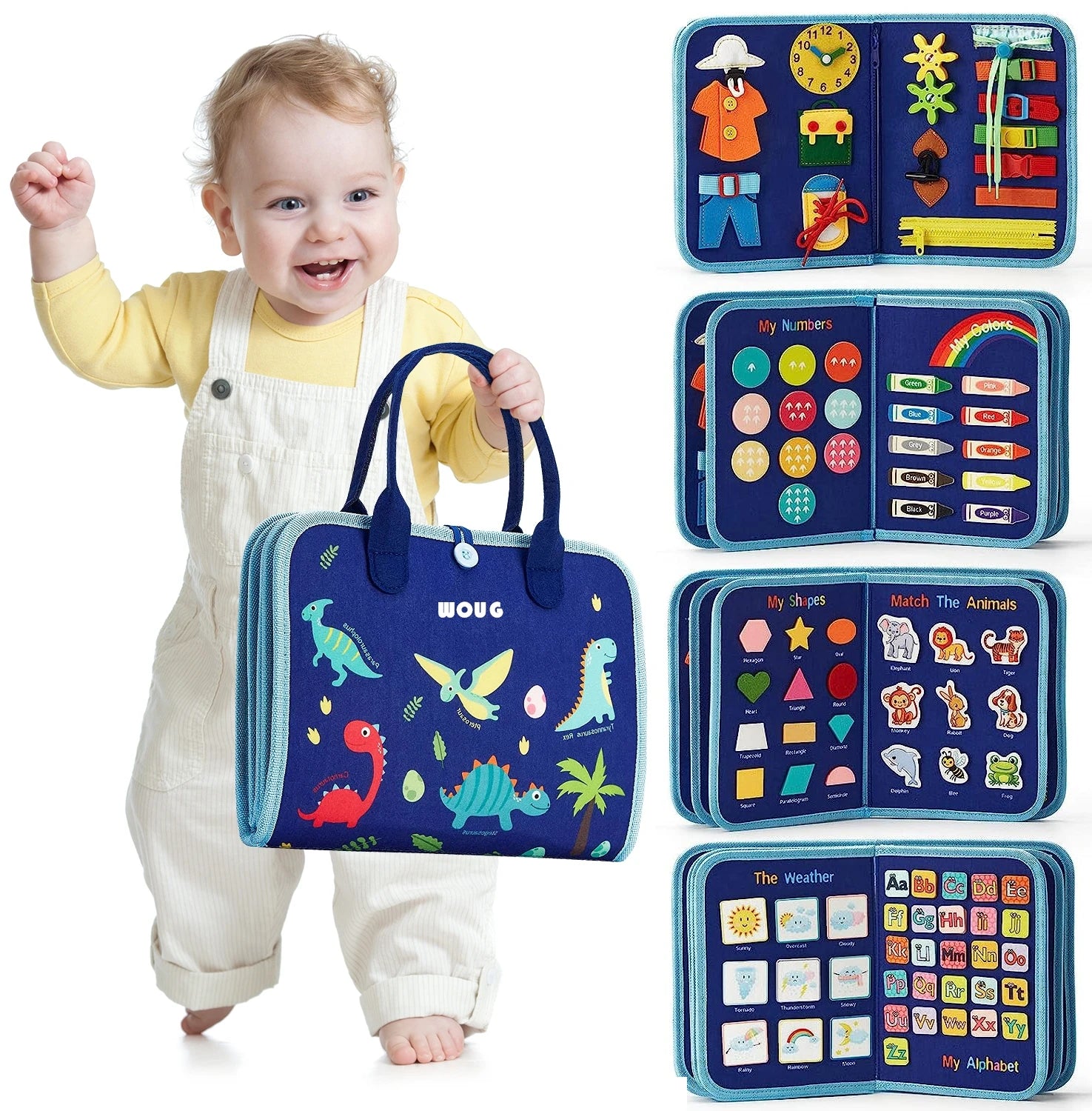Montessori Busy Board for Toddlers – Travel Learning Toy with Life Skills, Alphabet, Numbers & Shapes