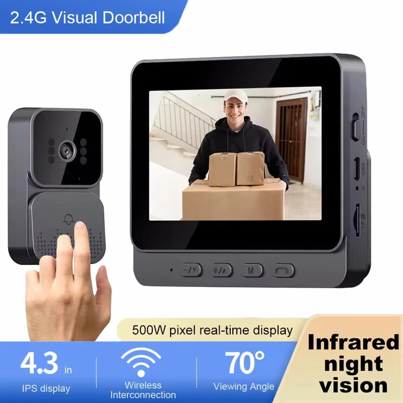 Wireless Video Doorbell with Motion Detection & Two-Way Intercom – 2.4G WiFi IR Security Camera