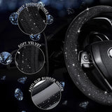 Funda para volante con brillantes diamantes de imitación, antideslizante, interior de franela, ajuste universal (37-38 cm)
